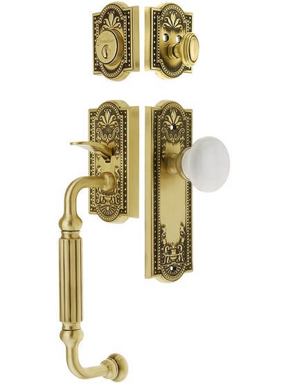 Parthenon Entry Lock Set in Antique Brass Finish with Hyde Park Knob and
